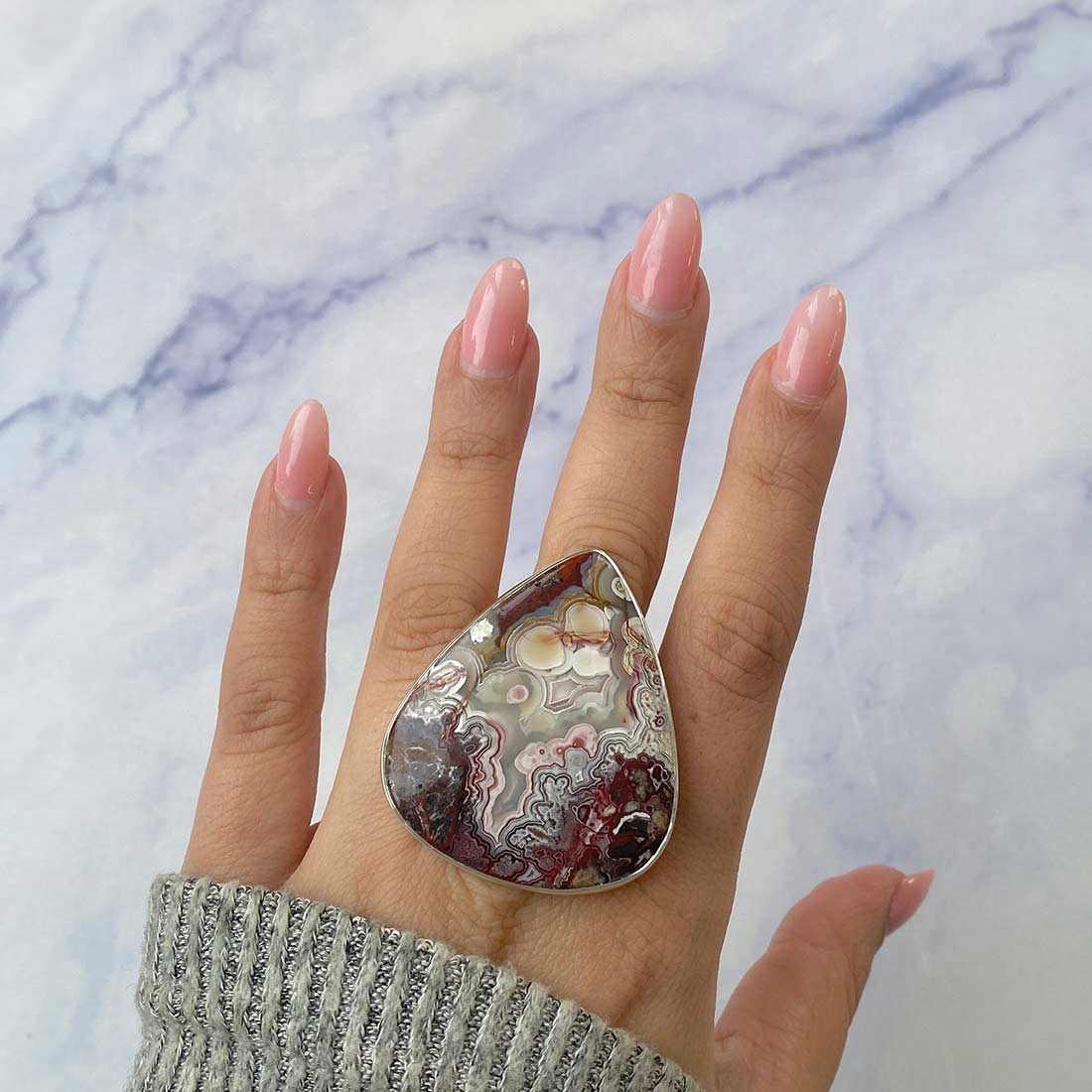 Crazy Lace Agate Adjustable Ring-(CLA-R-41.)